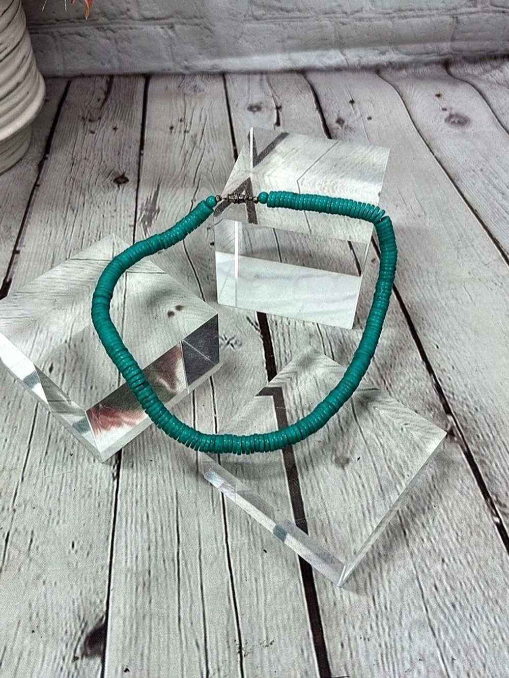 Vtg Turquoise Blue Beaded choker Necklace